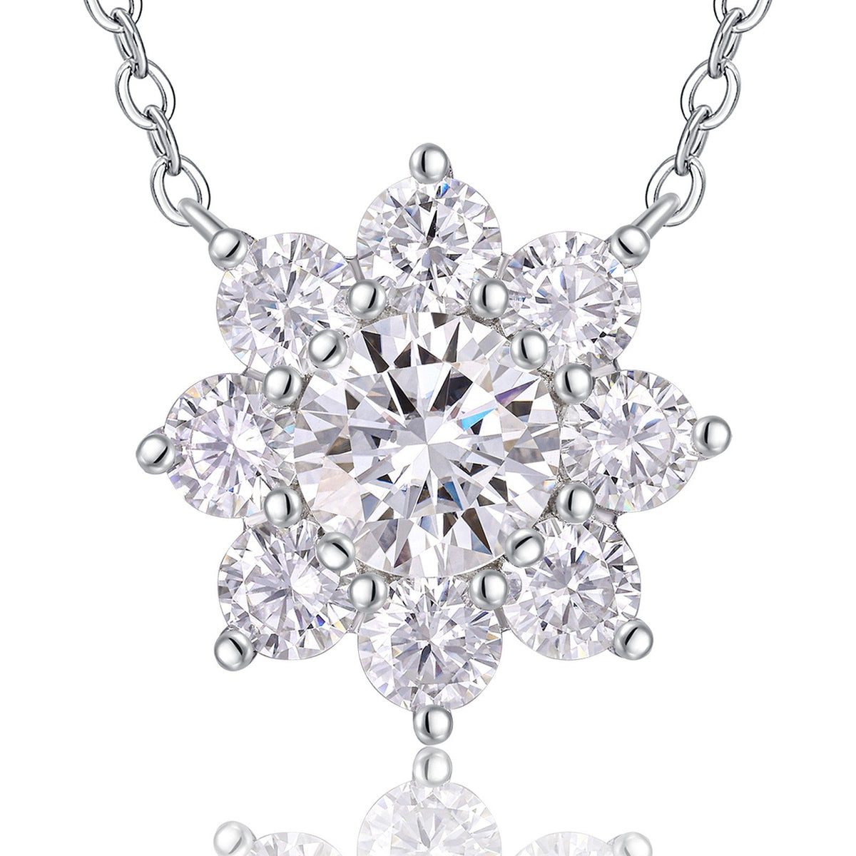 Dahlia 1 Carat Moissanite Flower Pendant Necklace in Sterling Silver