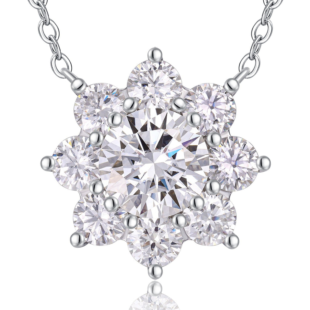 Aster 2 Carat Moissanite Flower Pendant Necklace in Sterling Silver