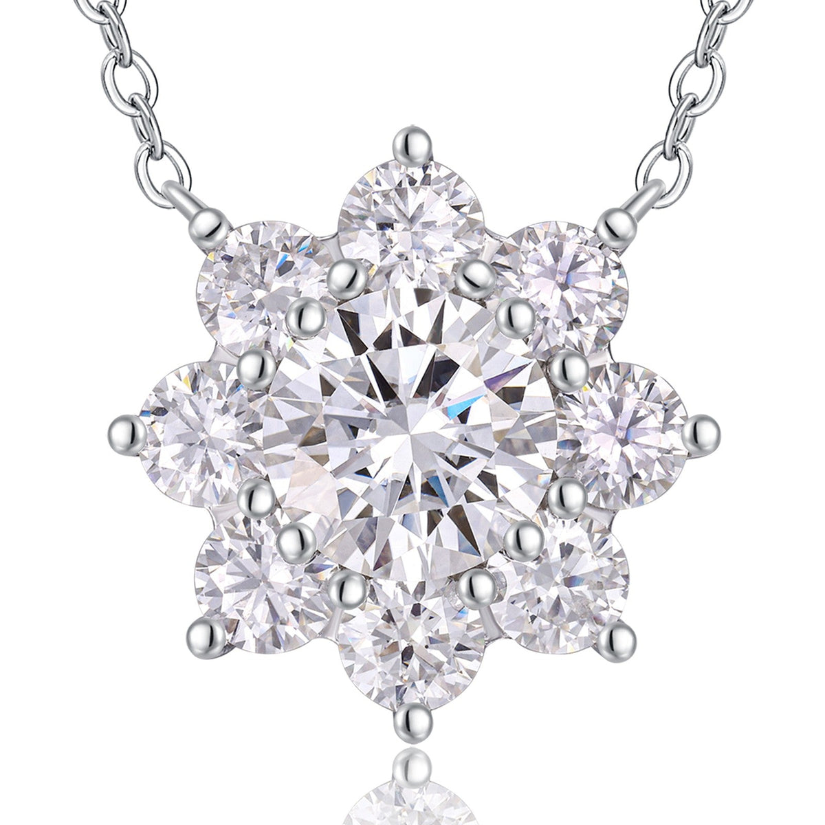 Aster 2 Carat Moissanite Flower Pendant Necklace in Sterling Silver