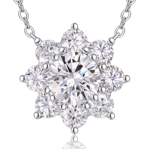 Aster 2 Carat Moissanite Flower Pendant Necklace in Sterling Silver