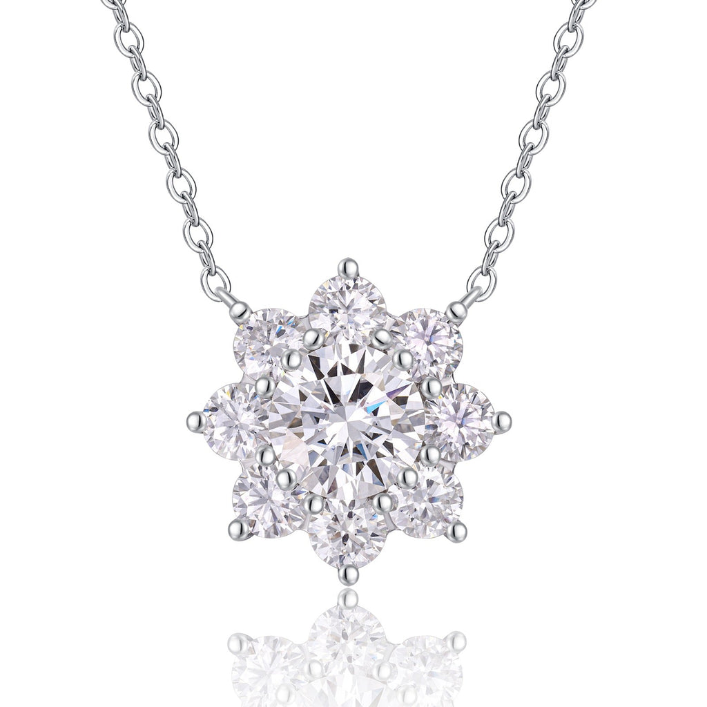 Aster 2 Carat Moissanite Flower Pendant Necklace in Sterling Silver