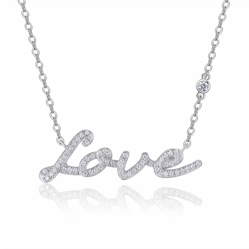 Amore Moissanite Script Necklace in Sterling Silver