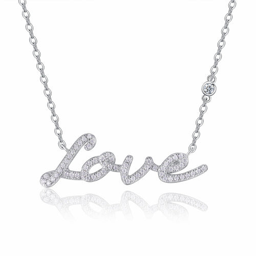 Amore Moissanite Script Necklace in Sterling Silver