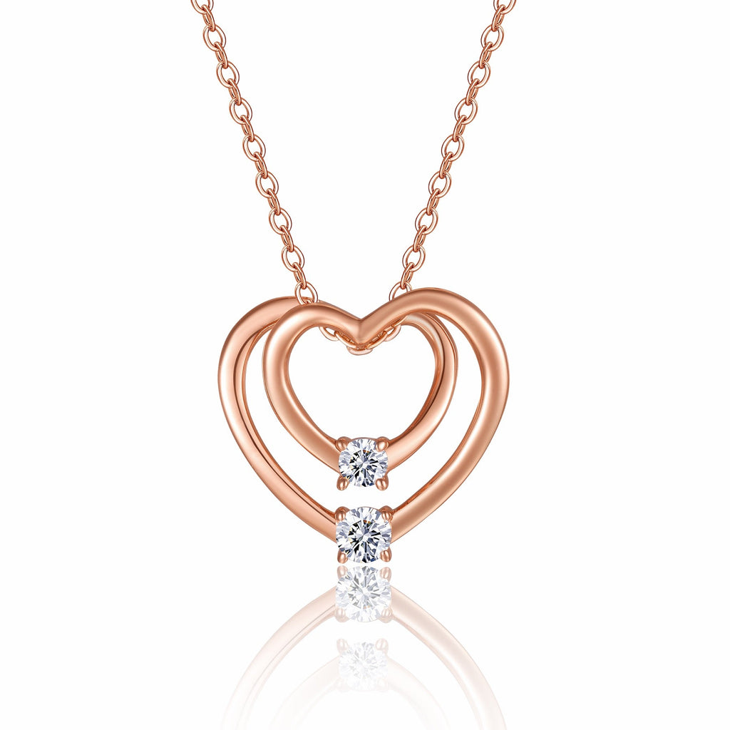 Amoura Moissanite Double Heart Pendant Necklace in Rose Gold-Tone Sterling Silver