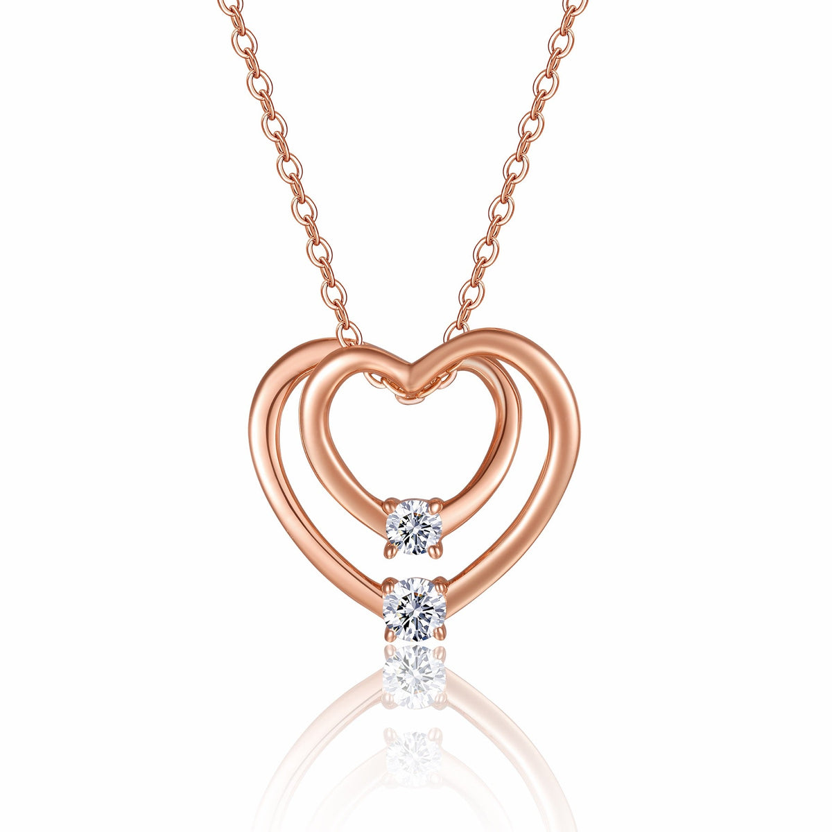 Amoura Moissanite Double Heart Pendant Necklace in Rose Gold-Tone Sterling Silver