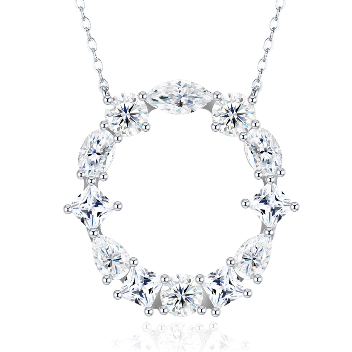 Initial O Moissanite Cluster Initial Pendant Necklace in Sterling Silver