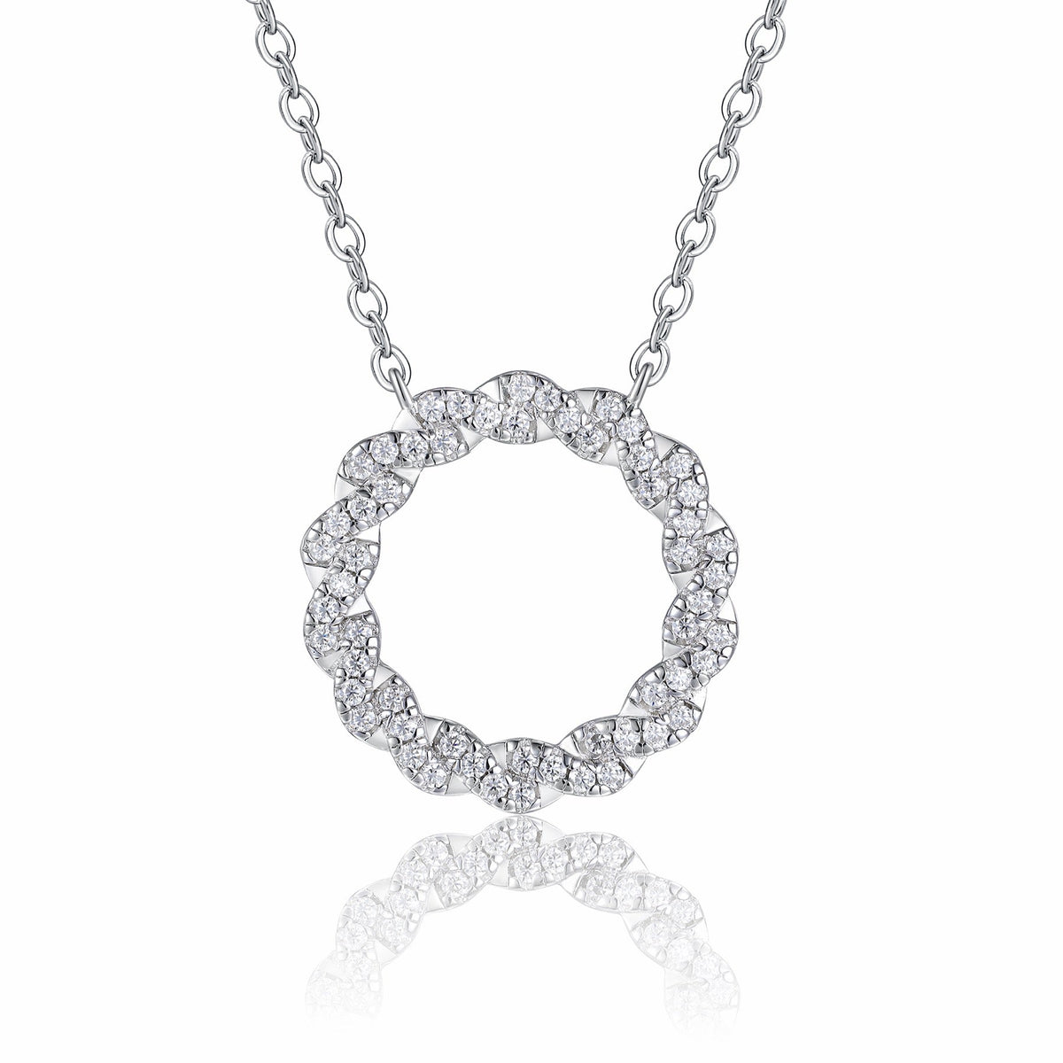 Aureole Moissanite Circle Pendant Necklace in Sterling Silver