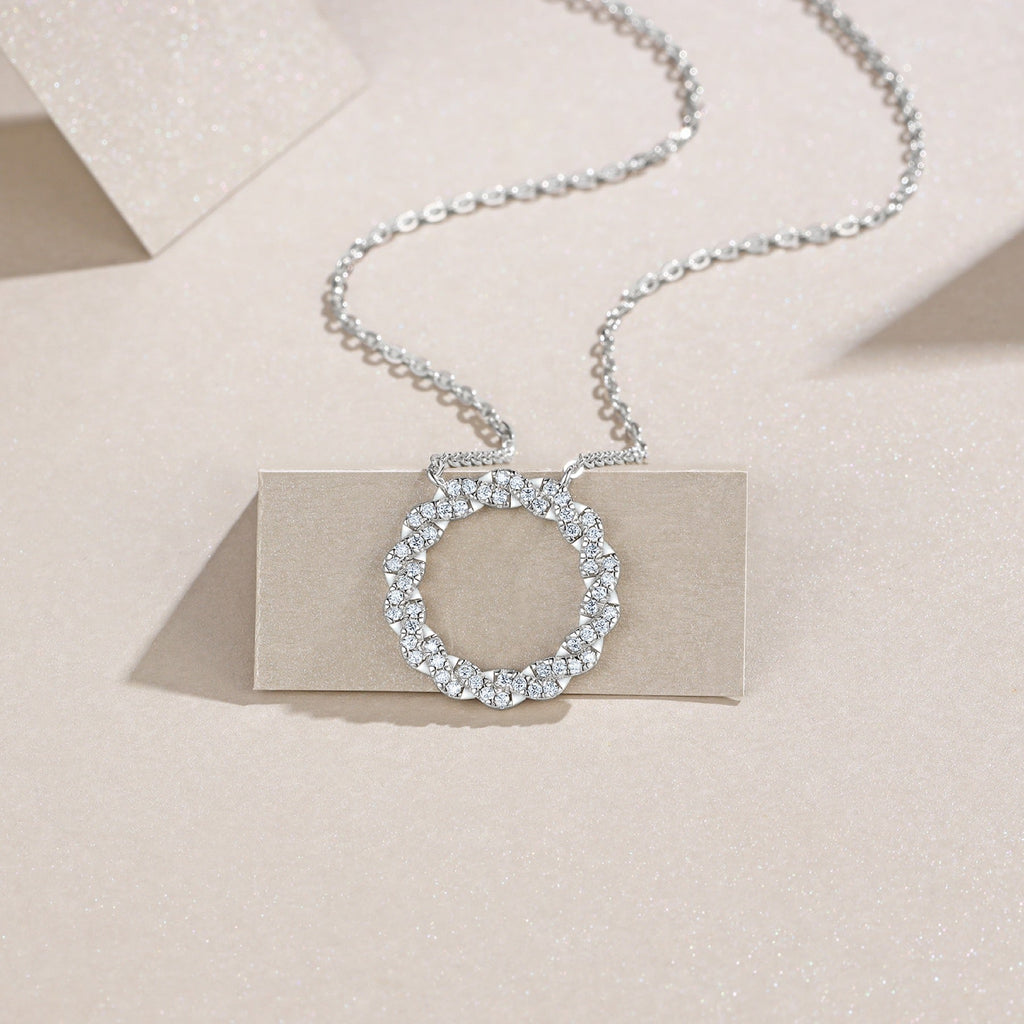 Aureole Moissanite Circle Pendant Necklace in Sterling Silver