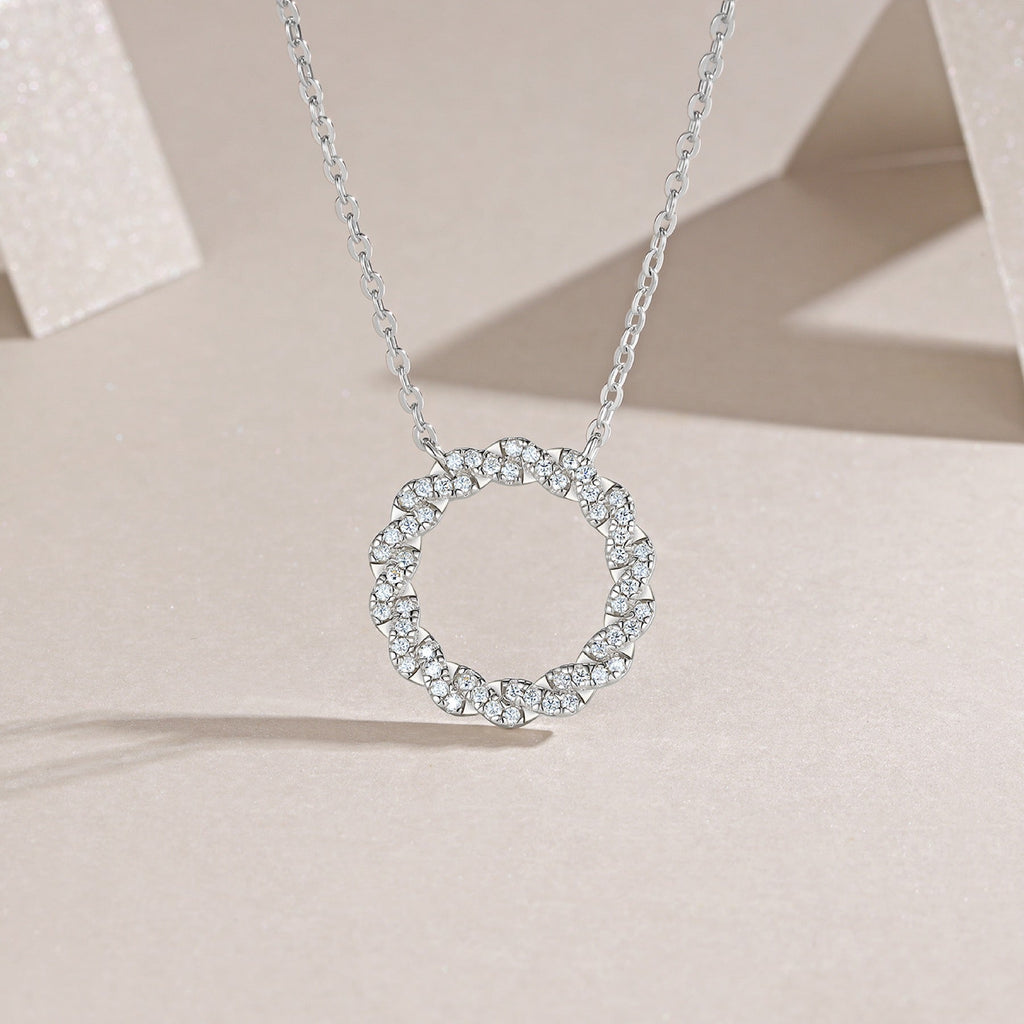 Aureole Moissanite Circle Pendant Necklace in Sterling Silver