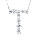 Initial T Moissanite Cluster Initial Pendant Necklace in Sterling Silver