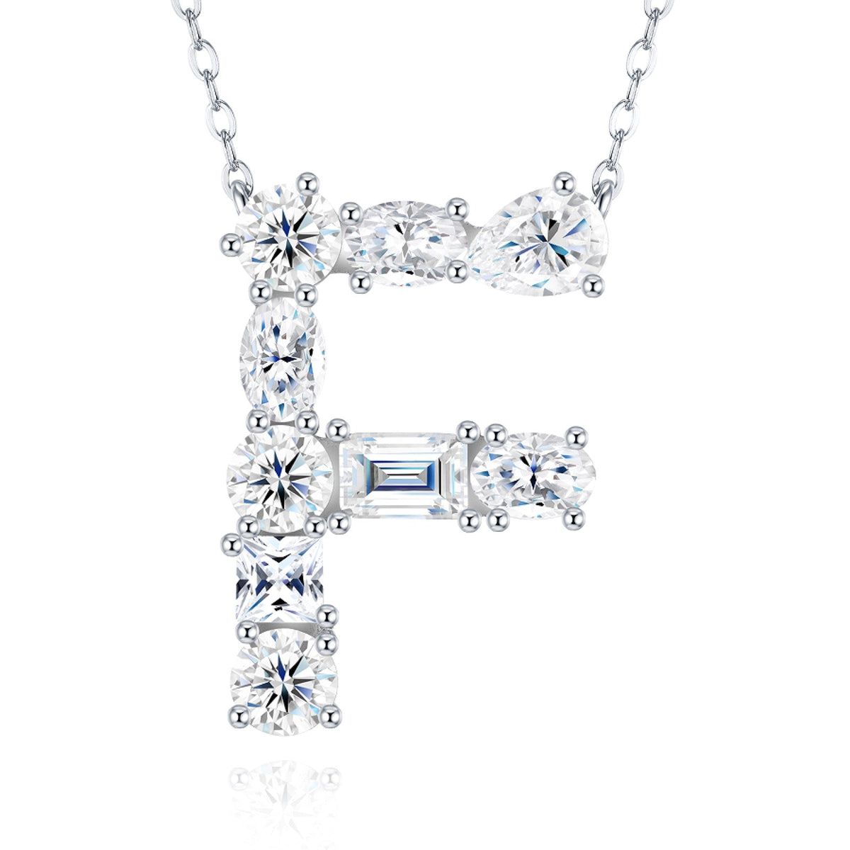 Initial F Moissanite Cluster Initial Pendant Necklace in Sterling Silver