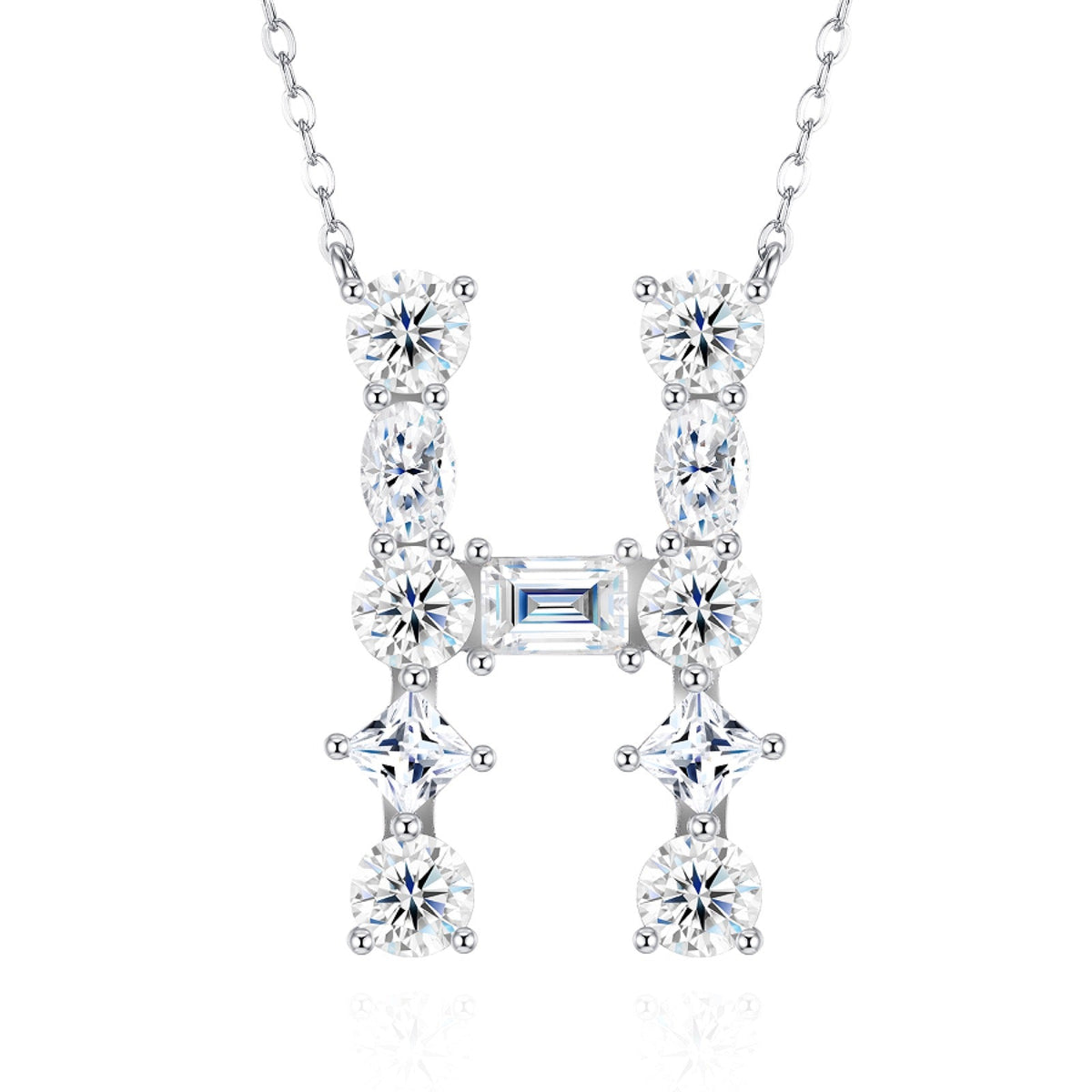 Initial H Moissanite Cluster Initial Pendant Necklace in Sterling Silver