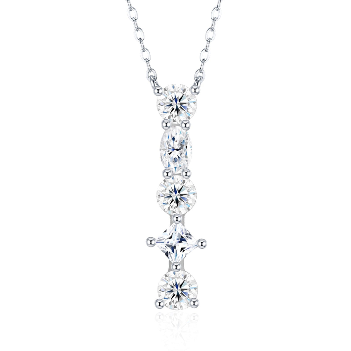 Initial I Moissanite Cluster Initial Pendant Necklace in Sterling Silver