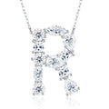 Initial R Moissanite Cluster Initial Pendant Necklace in Sterling Silver