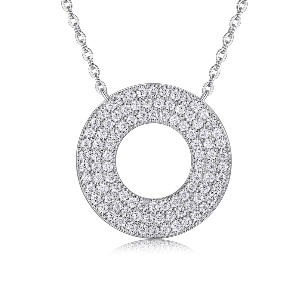 Eclipse Moissanite Pavé Circle Pendant Necklace in Sterling Silver