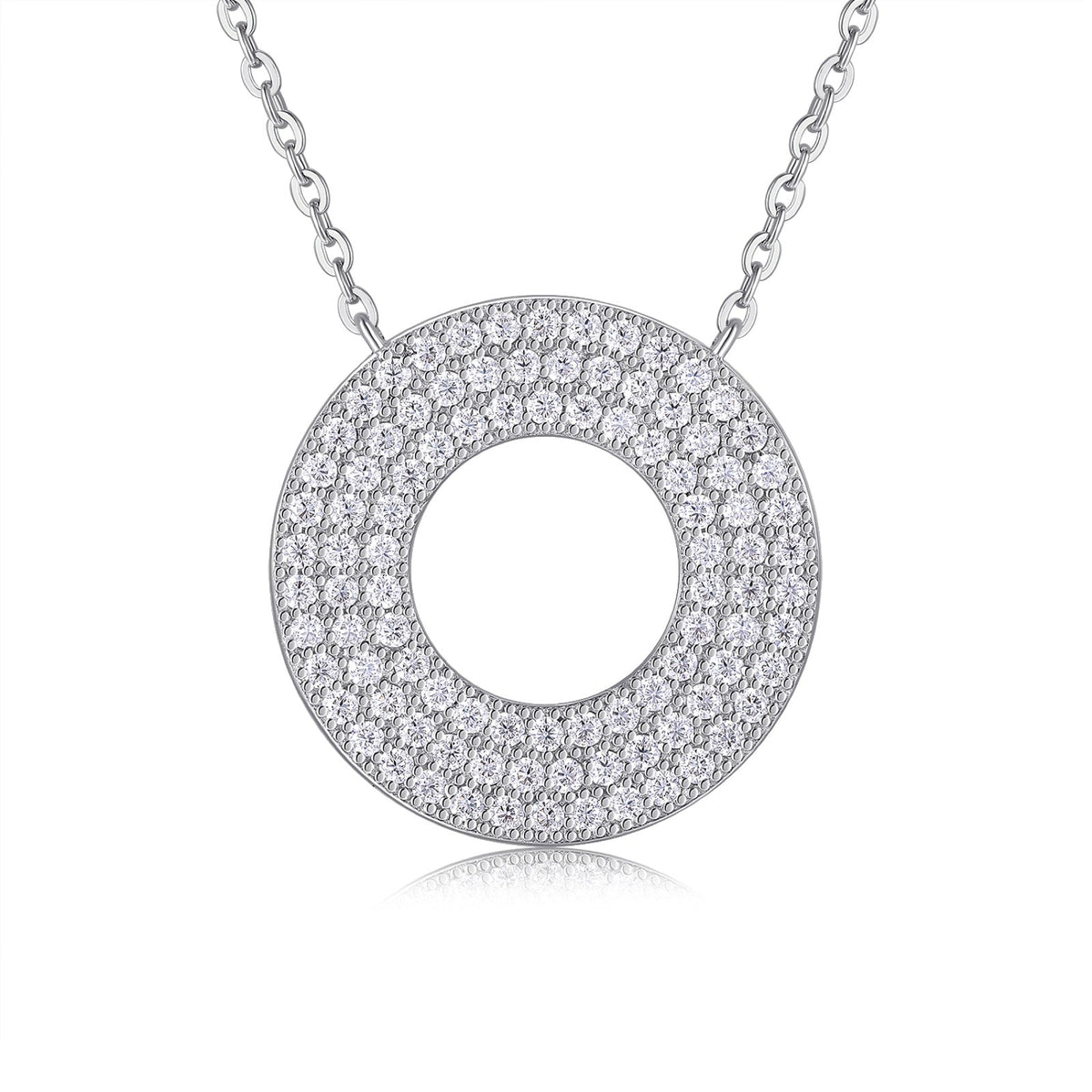 Eclipse Moissanite Pavé Circle Pendant Necklace in Sterling Silver