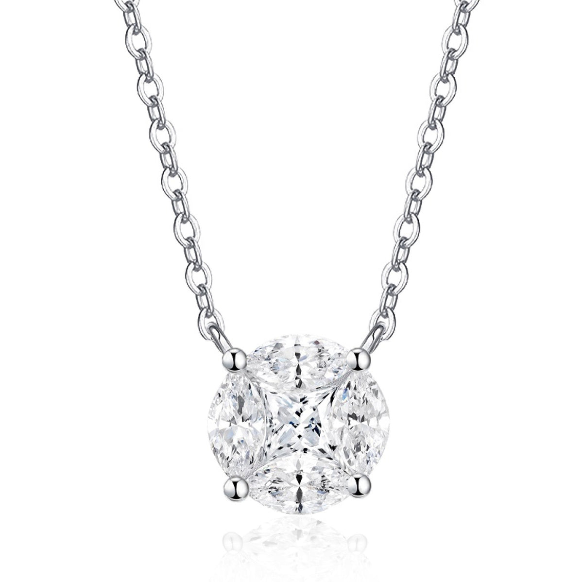 Posy Moissanite Cluster Pendant Necklace in Sterling Silver