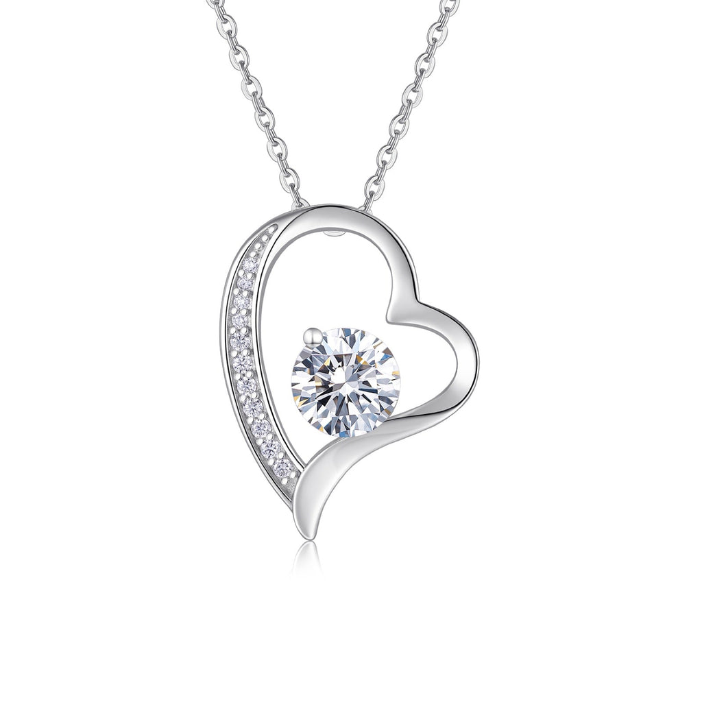 Adore 1 Carat Moissanite Open Heart Pendant Necklace in Sterling Silver