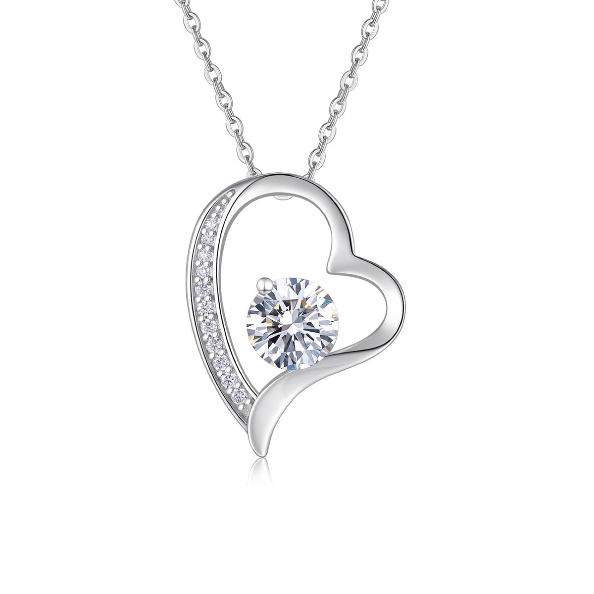 Adore 1 Carat Moissanite Open Heart Pendant Necklace in Sterling Silver