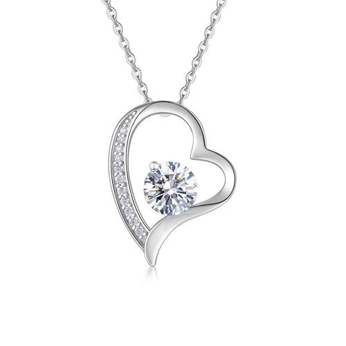Adore 1 Carat Moissanite Open Heart Pendant Necklace in Sterling Silver