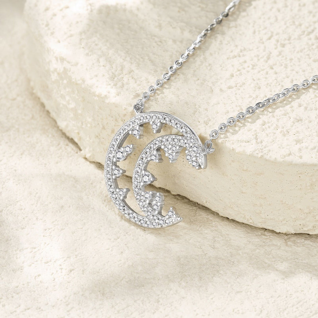 Selene Moissanite Crescent Moon Pendant Necklace in Sterling Silver