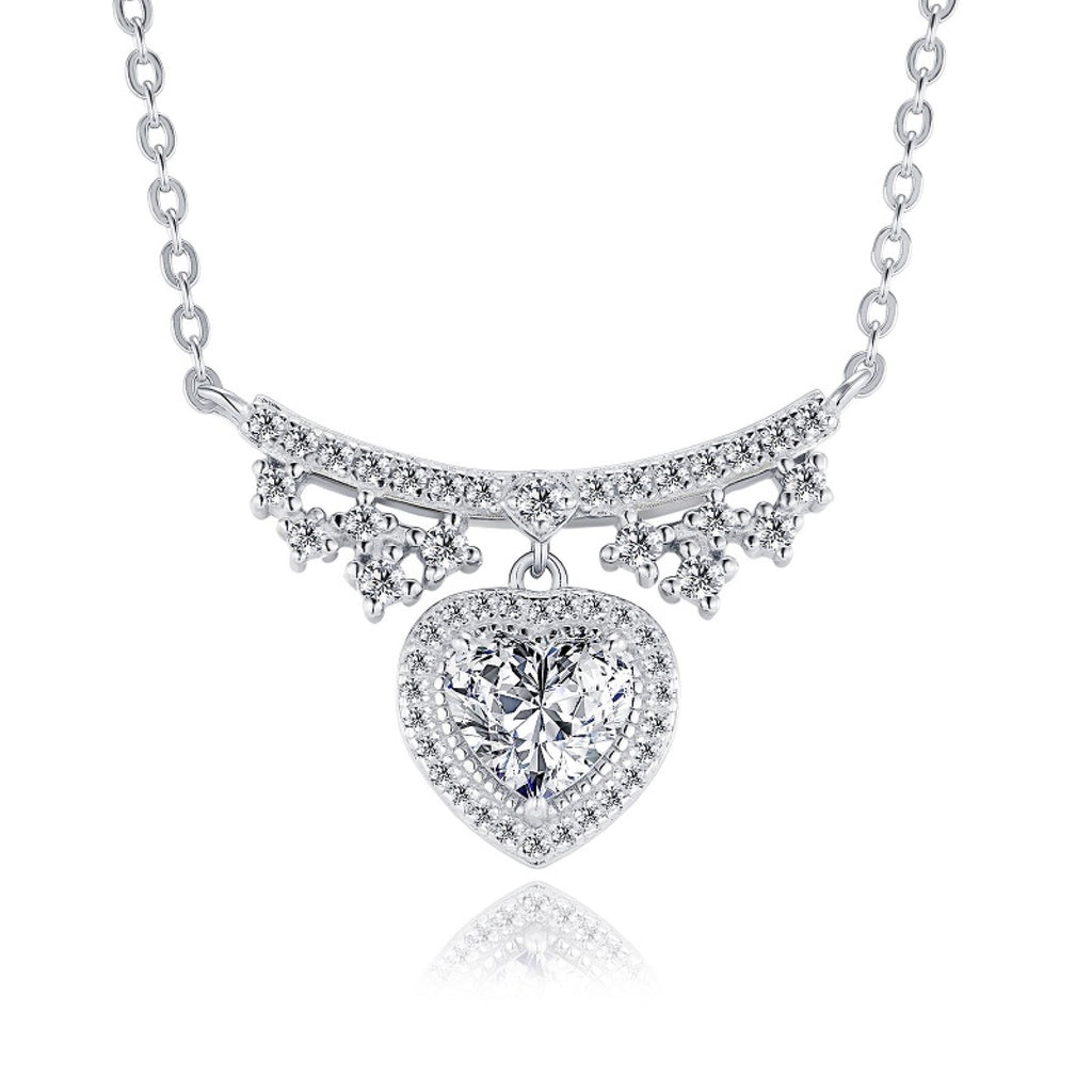 Empress Heart-Cut Moissanite Statement Heart Necklace in Sterling Silver