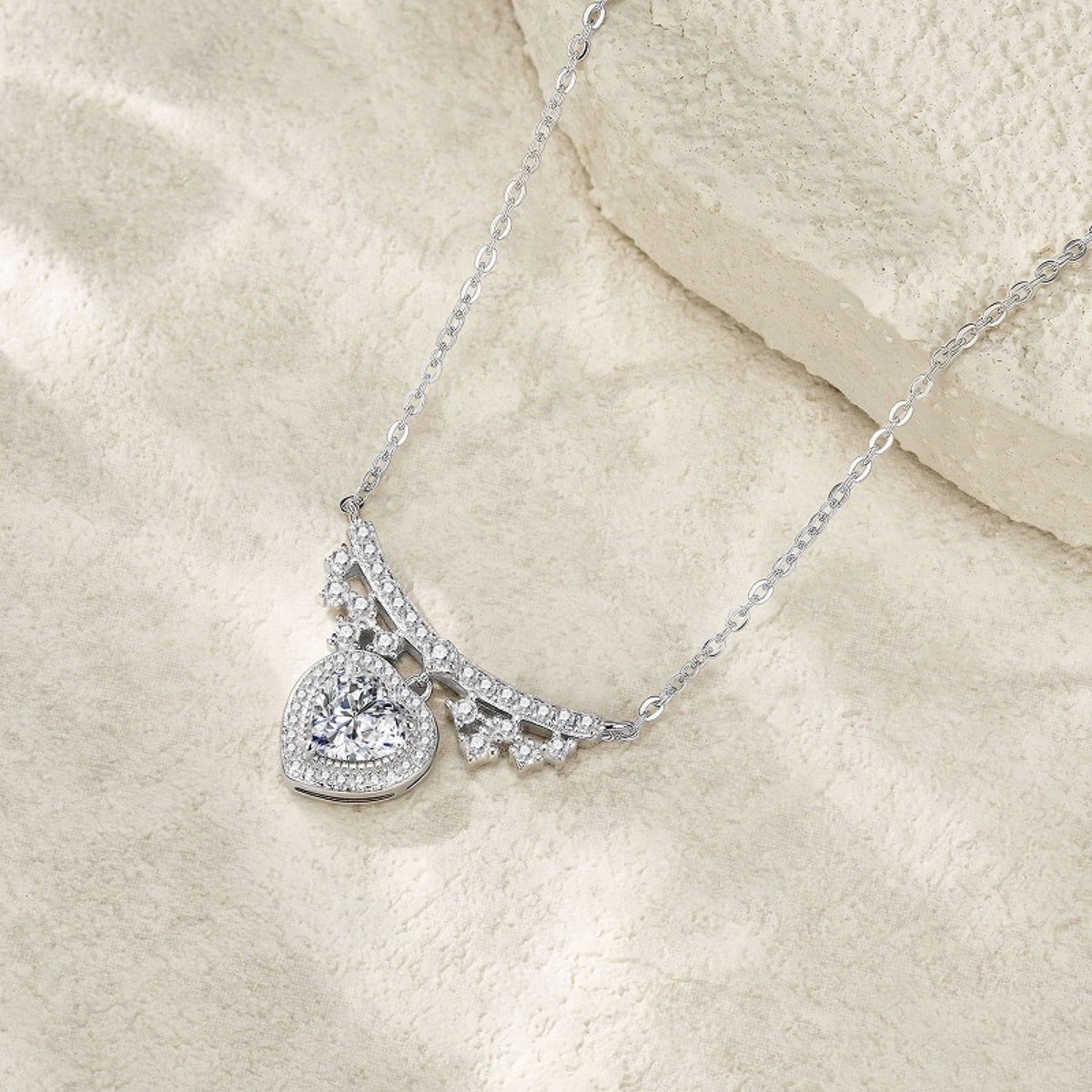 Empress Heart-Cut Moissanite Statement Heart Necklace in Sterling Silver