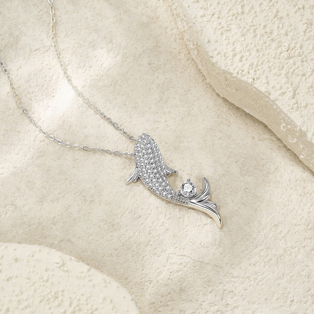 Marina Moissanite Dolphin Pendant Necklace in Sterling Silver
