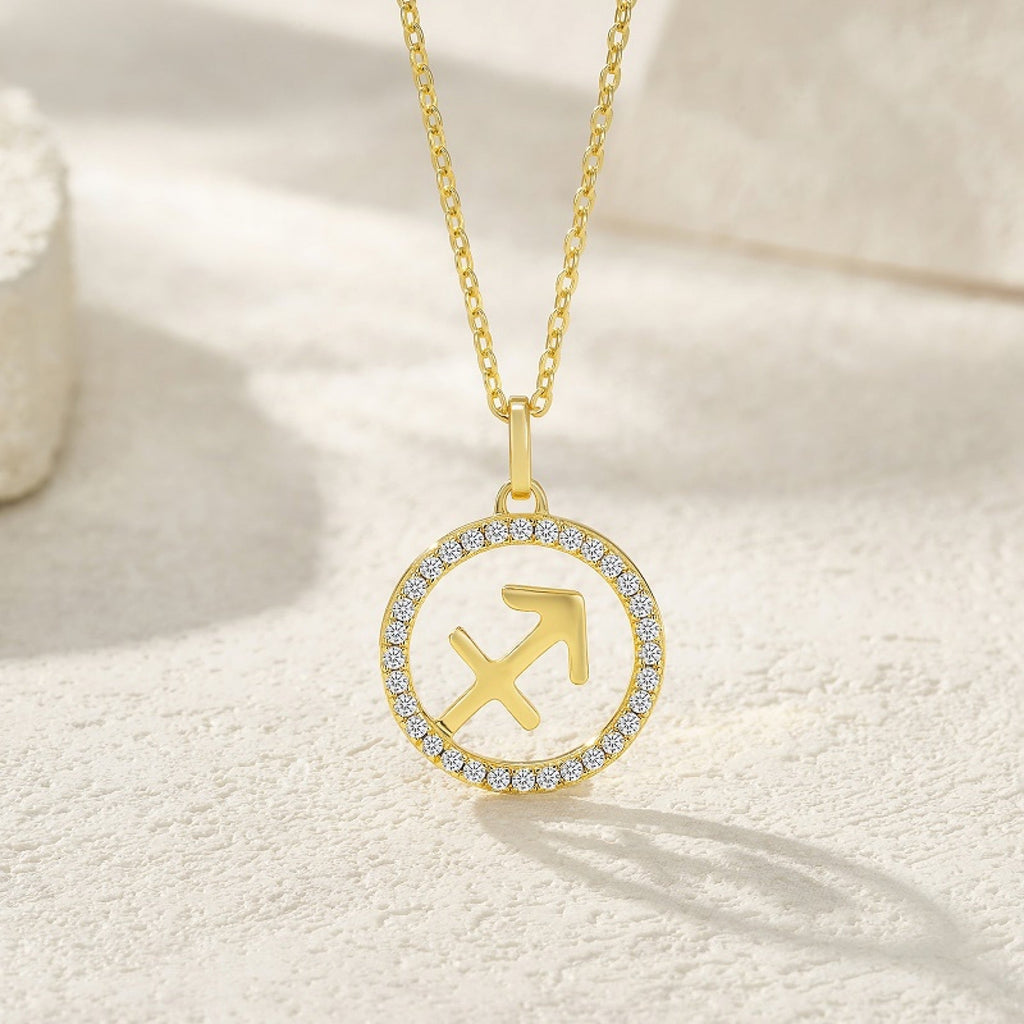 Sagittarius Moissanite Zodiac Pendant Necklace in Gold-Tone Sterling Silver