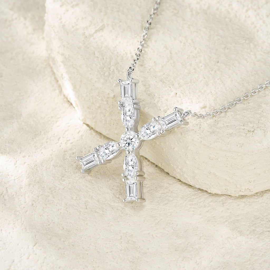 Initial X Moissanite Cluster Initial Pendant Necklace in Sterling Silver