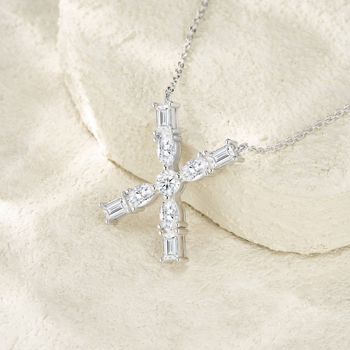 Initial X Moissanite Cluster Initial Pendant Necklace in Sterling Silver
