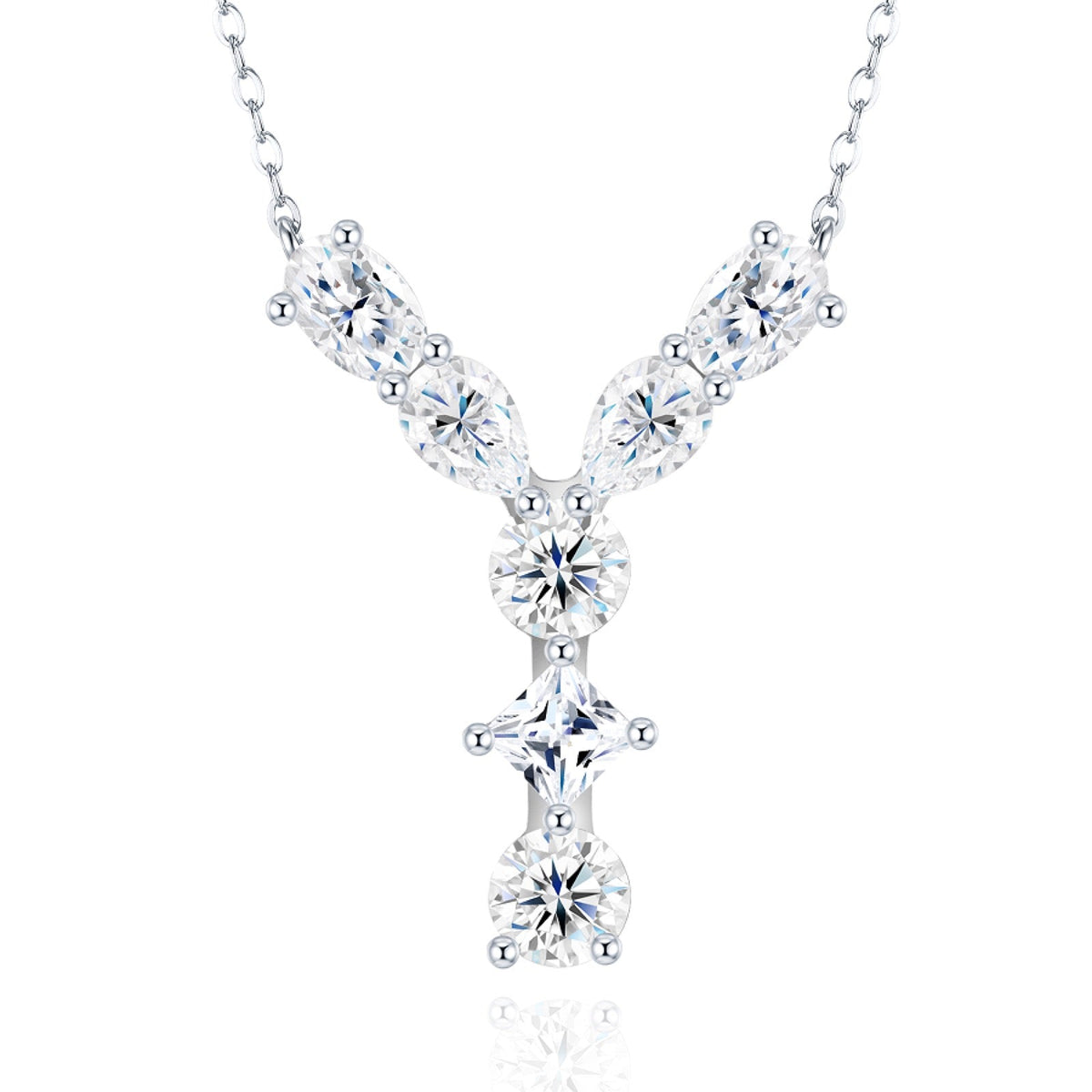 Initial Y Moissanite Cluster Initial Pendant Necklace in Sterling Silver