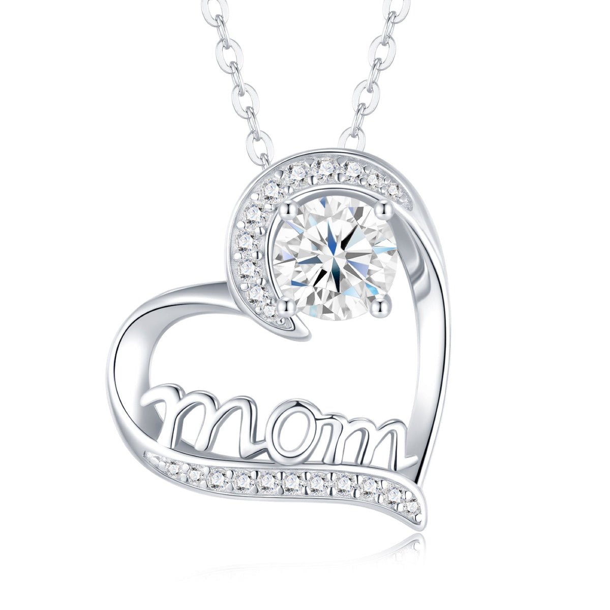 Mom 1 Carat Moissanite Mom Heart Necklace in Sterling Silver