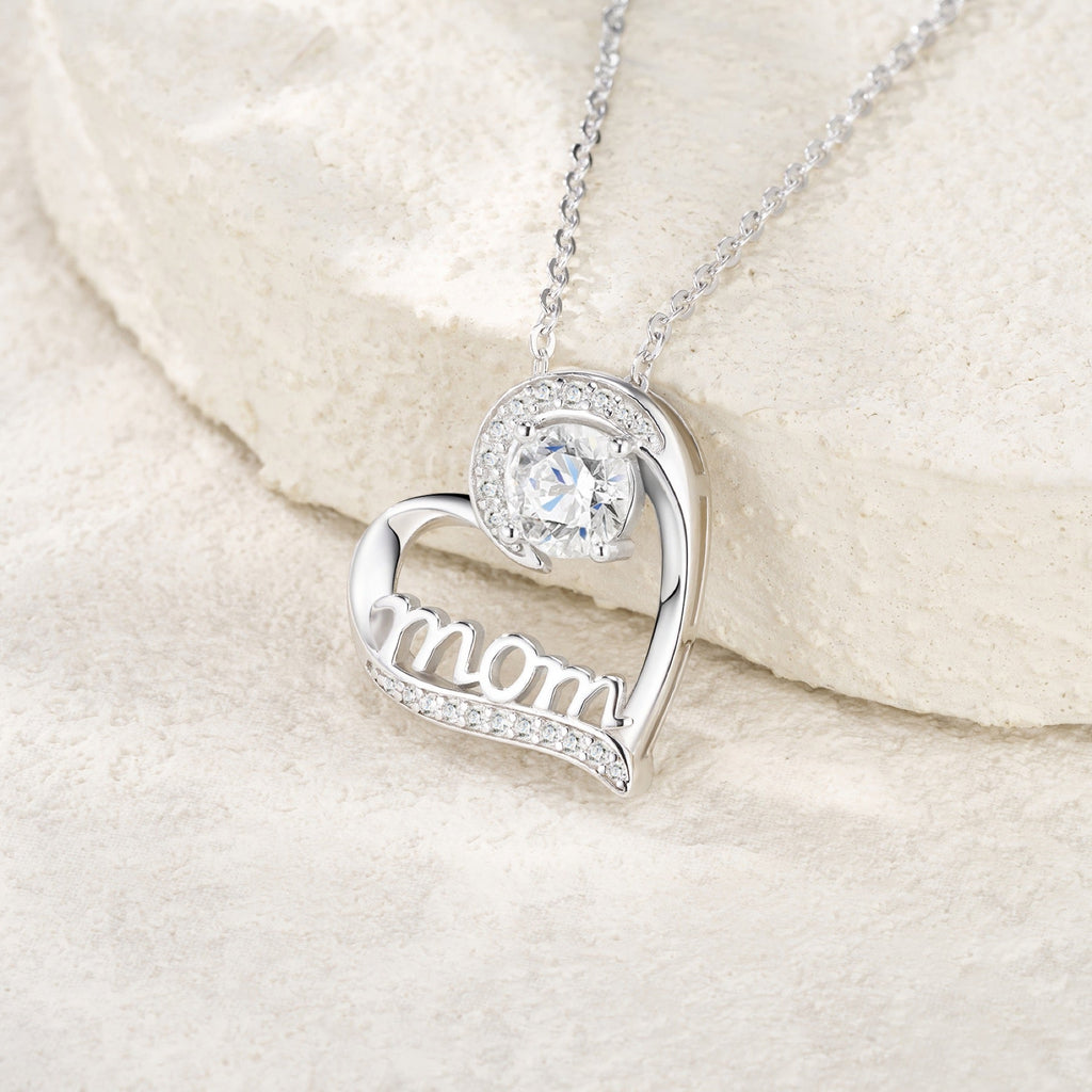 Mom 1 Carat Moissanite Mom Heart Necklace in Sterling Silver