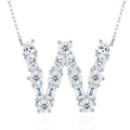 Initial W Moissanite Cluster Initial Pendant Necklace in Sterling Silver
