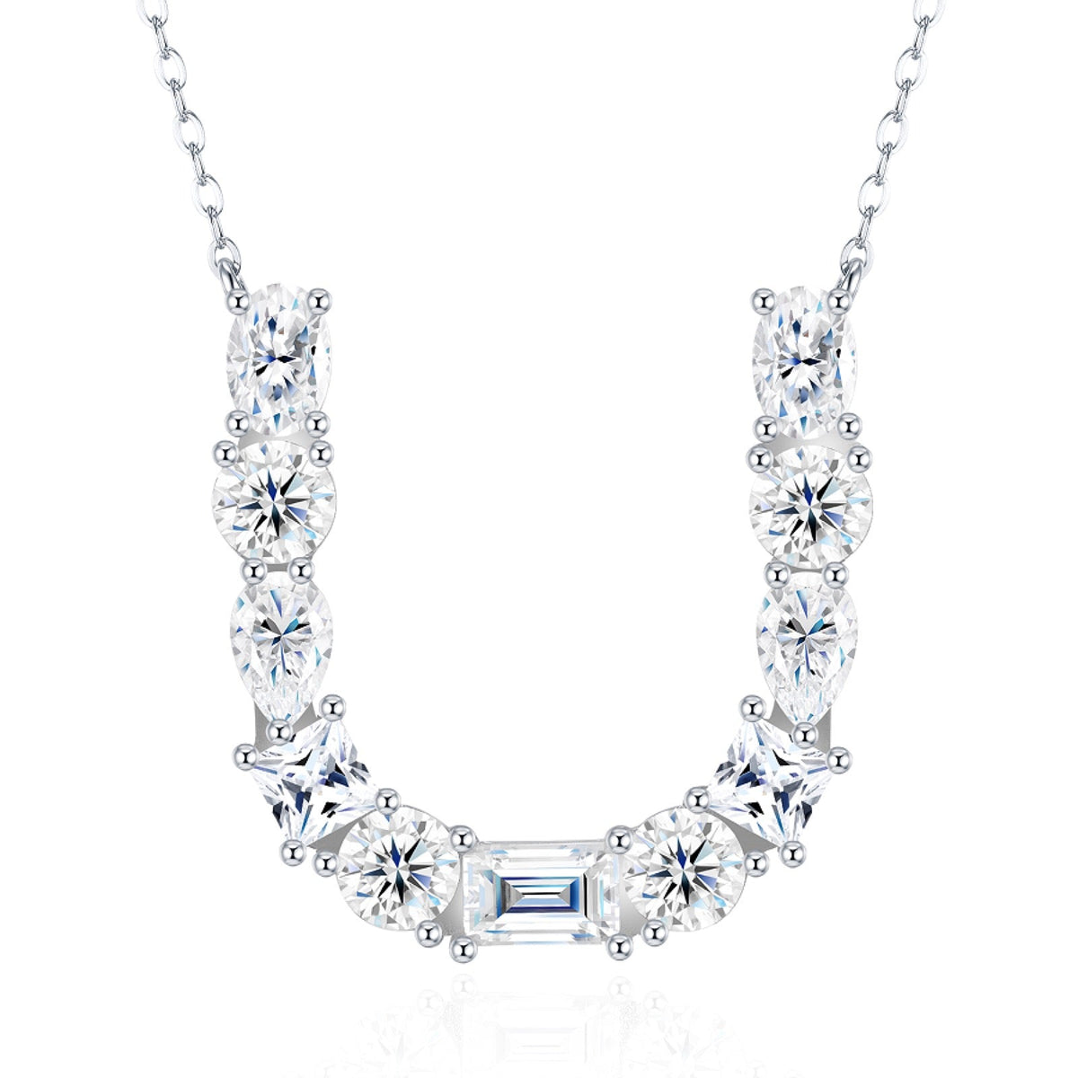 Initial U Moissanite Cluster Initial Pendant Necklace in Sterling Silver