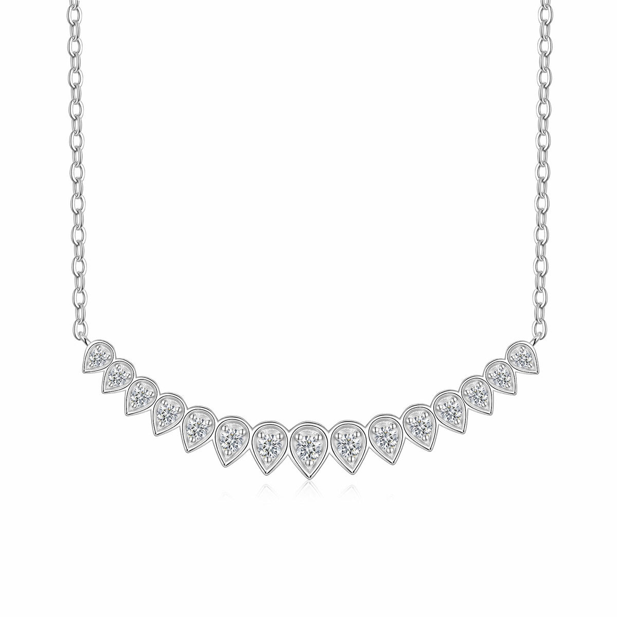 Arc Moissanite Curved Bar Necklace in Sterling Silver