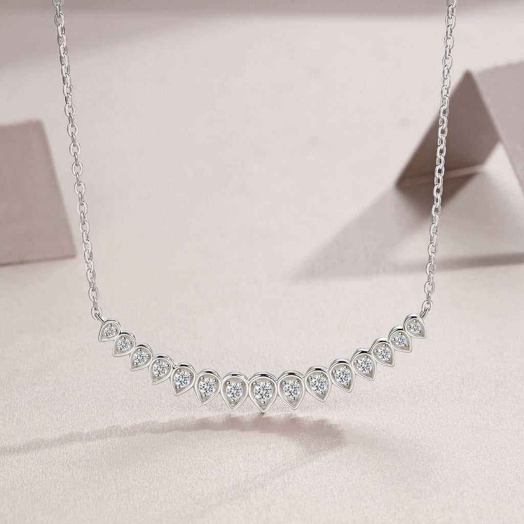 Arc Moissanite Curved Bar Necklace in Sterling Silver