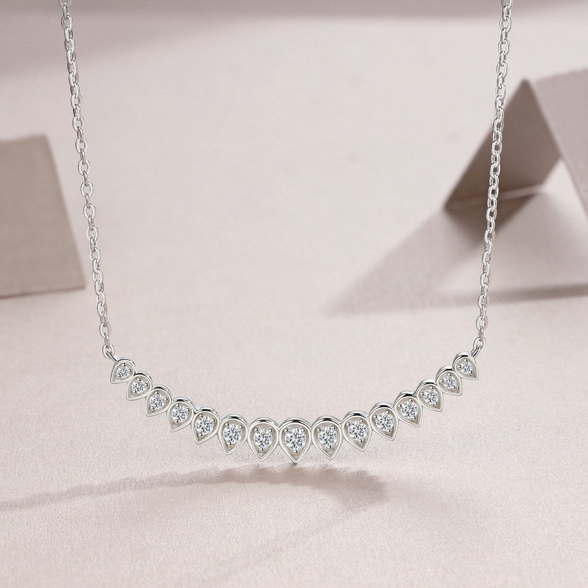 Arc Moissanite Curved Bar Necklace in Sterling Silver