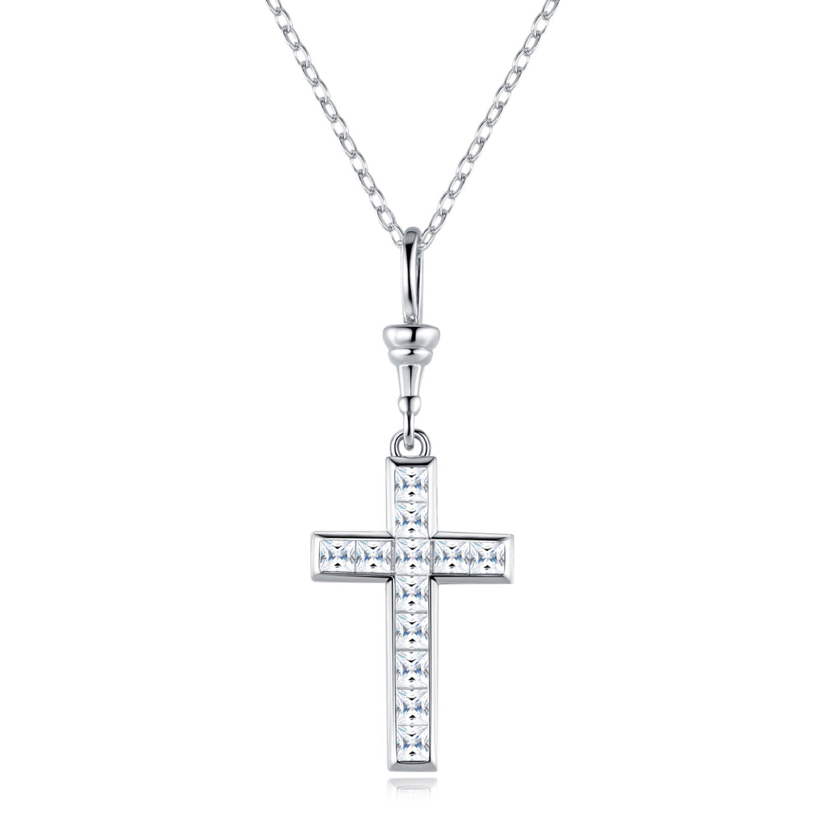 Devout Moissanite Cross Necklace in Sterling Silver