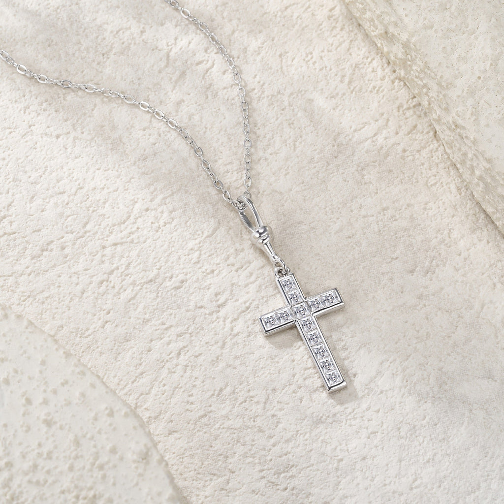 Devout Moissanite Cross Necklace in Sterling Silver