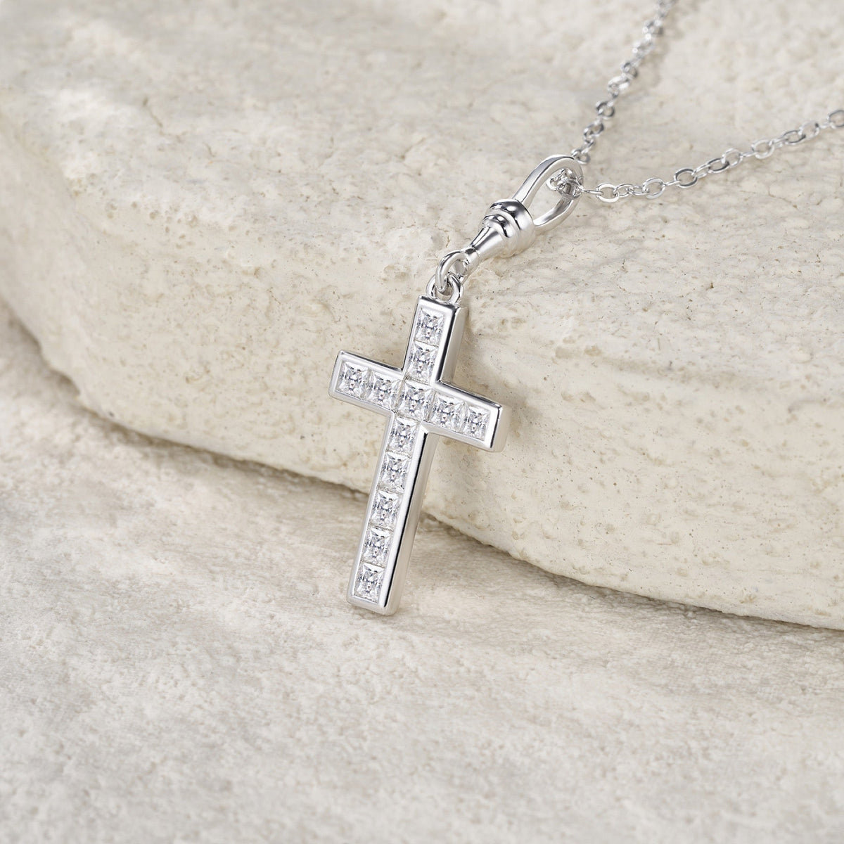 Devout Moissanite Cross Necklace in Sterling Silver