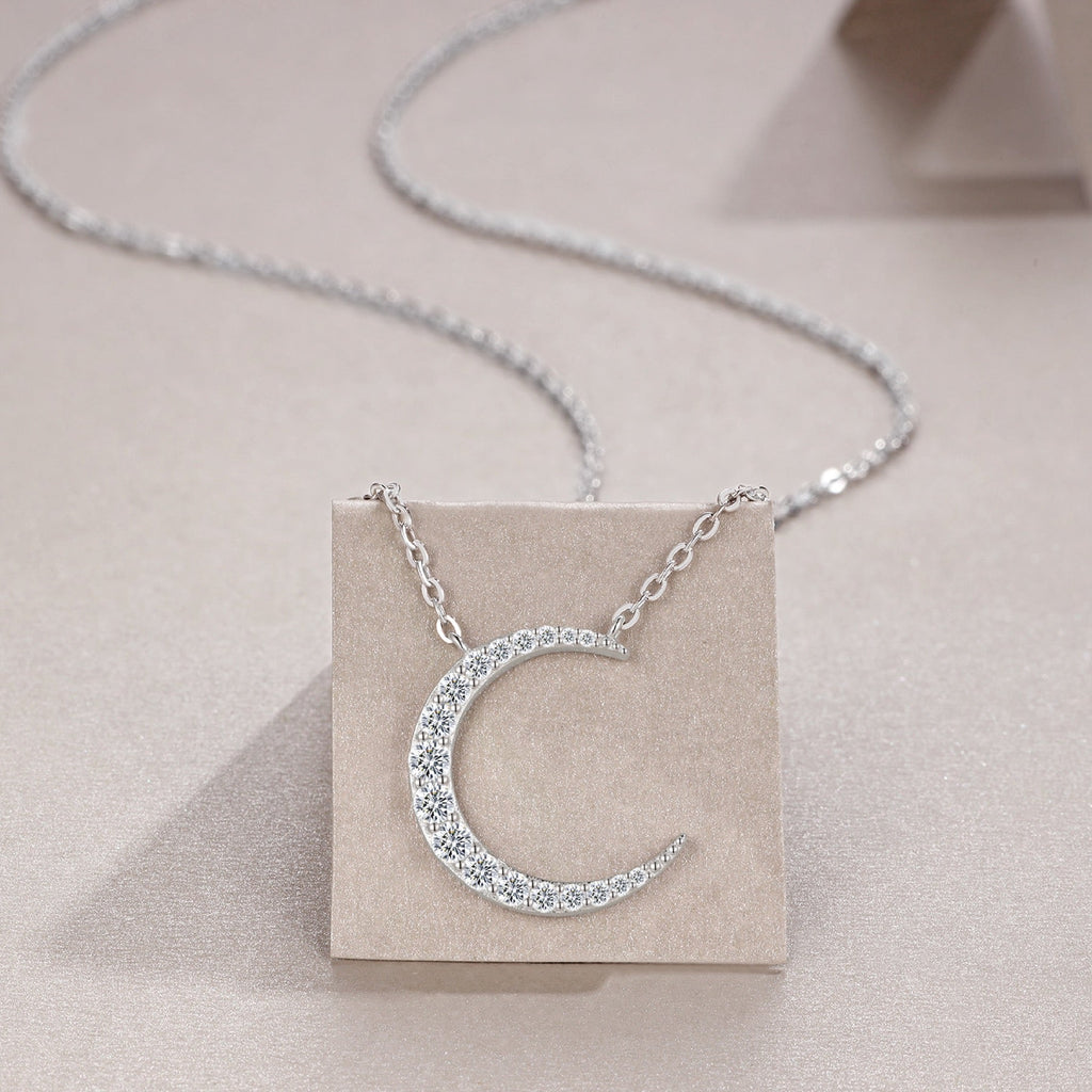 Crescent Moissanite Crescent Moon Pendant Necklace in Sterling Silver