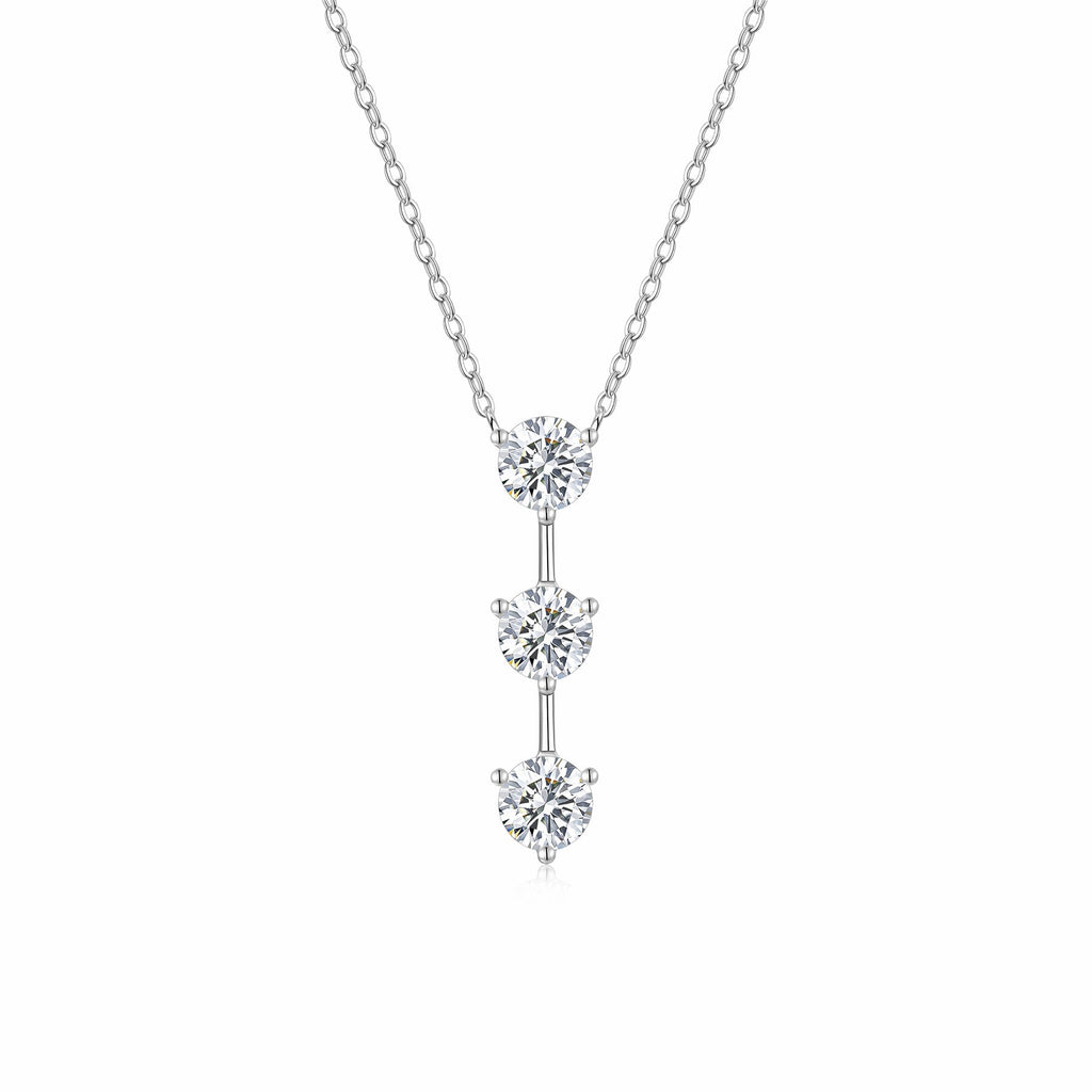 Trilogy 1 Carat Moissanite Three-Stone Drop Necklace in Sterling Silver