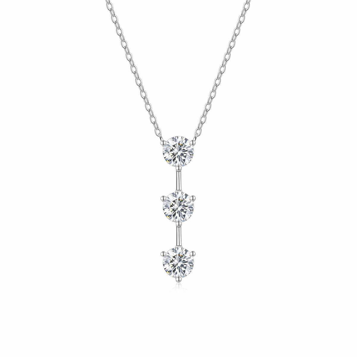Trilogy 1 Carat Moissanite Three-Stone Drop Necklace in Sterling Silver