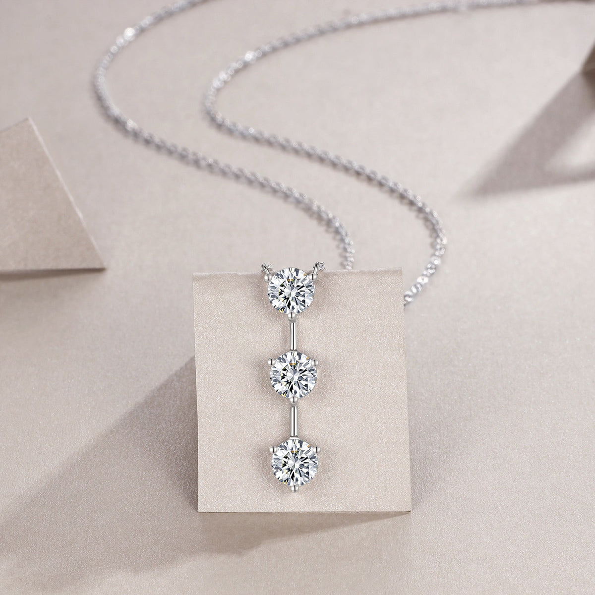 Trilogy 1 Carat Moissanite Three-Stone Drop Necklace in Sterling Silver