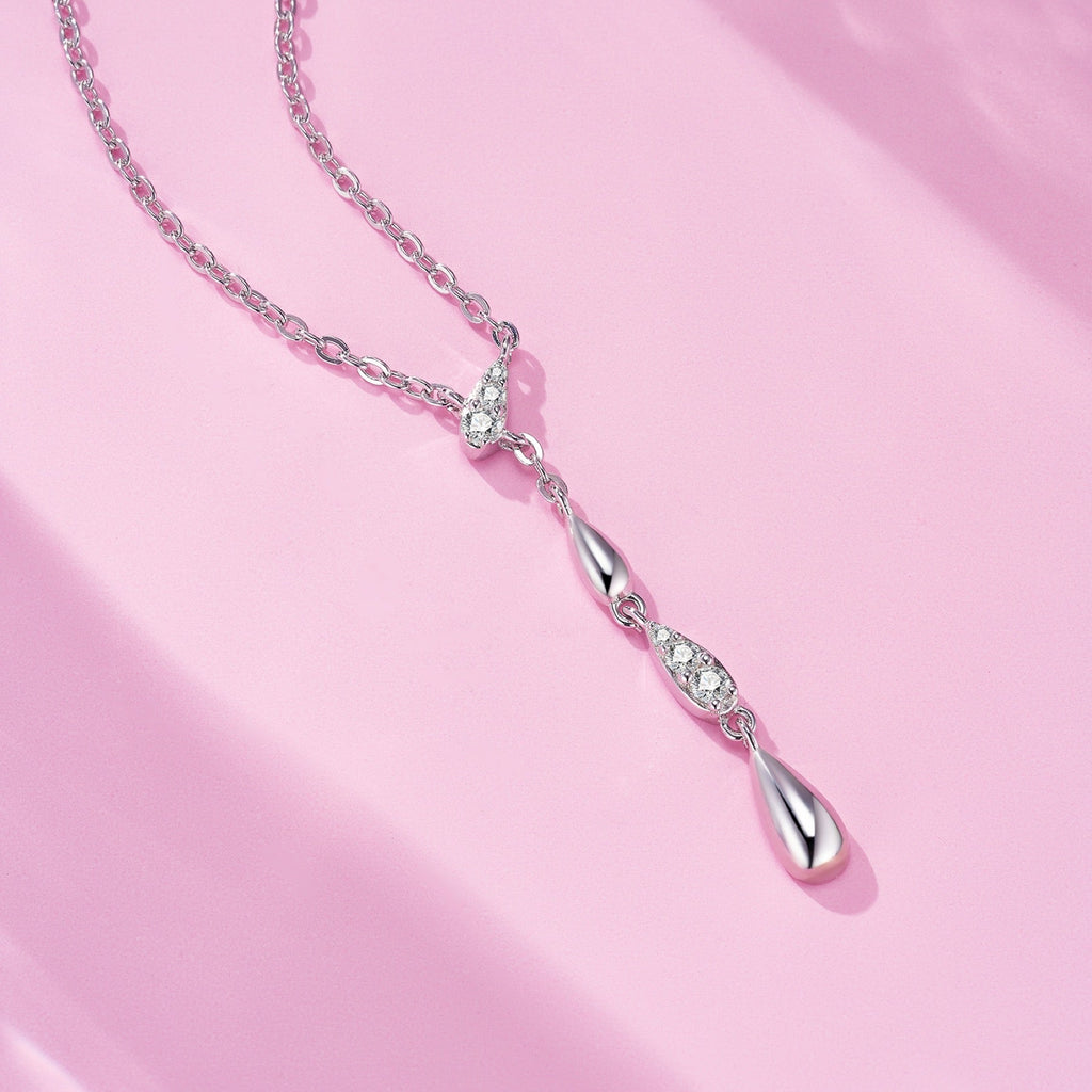 Gemma Moissanite Double Teardrop Necklace in Sterling Silver