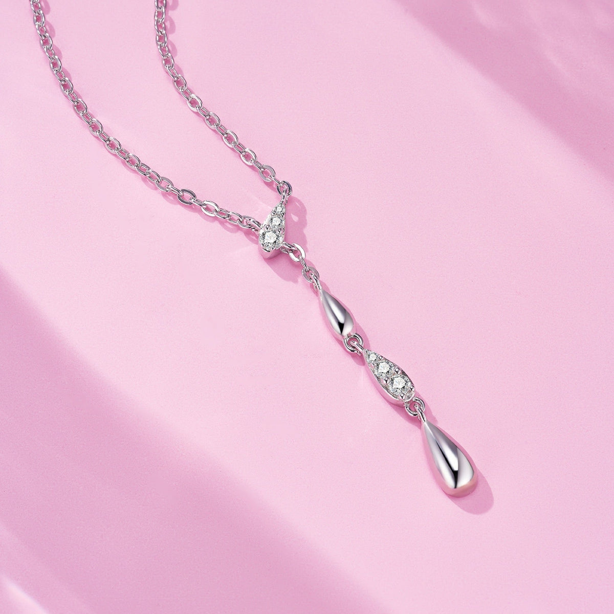 Gemma Moissanite Double Teardrop Necklace in Sterling Silver