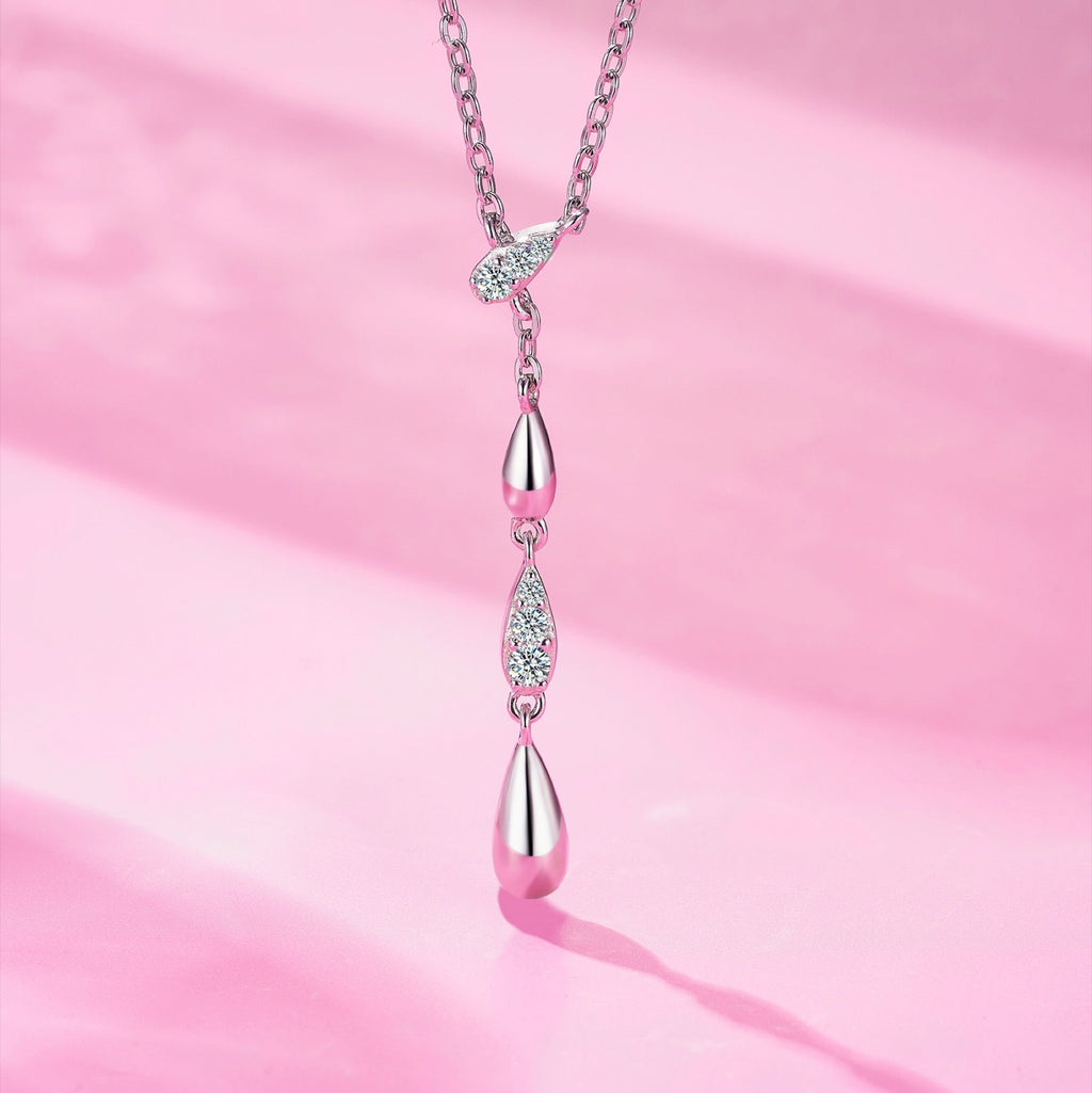 Gemma Moissanite Double Teardrop Necklace in Sterling Silver