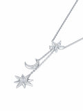 Cosmos Moissanite Celestial Lariat Necklace in Sterling Silver